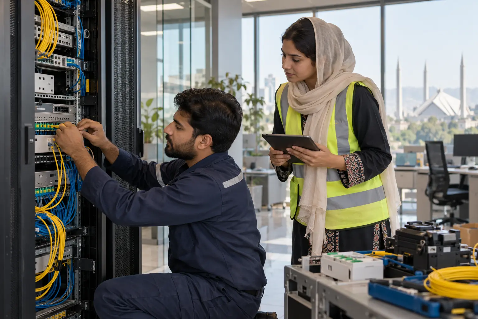 TESCO technician configuring enterprise network and surveillance infrastructure